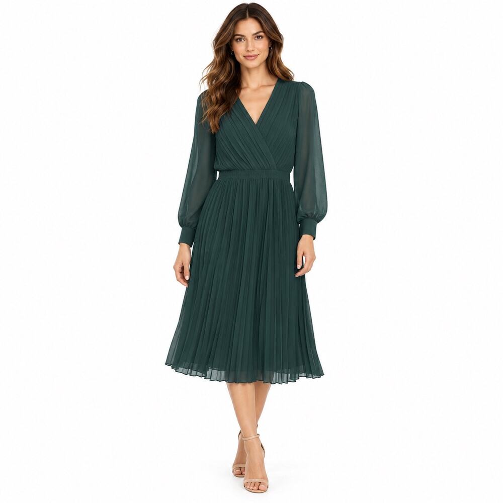 Banana Republic Ocean Emerald Pleated Faux Wrap Midi Dress NWT Women’s S